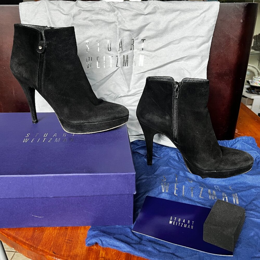 Black Suede Stuart Weitzman Tablet Booties. Size 8US